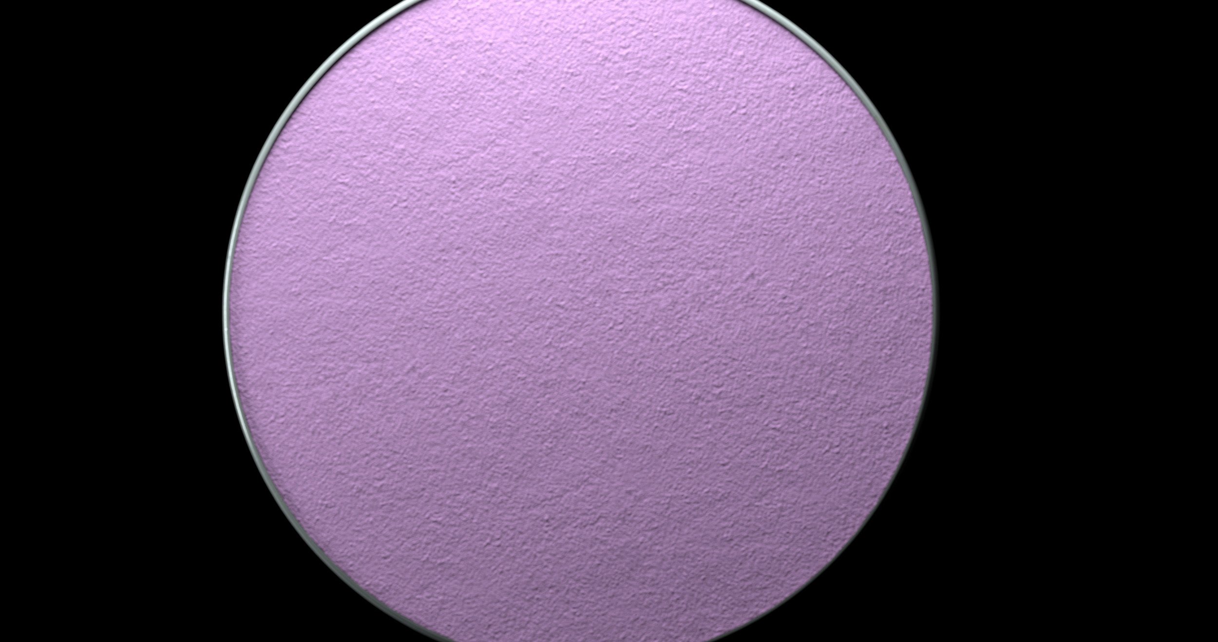 Close-up of a textured, purple, circular object with a metallic edge, set against a black background.